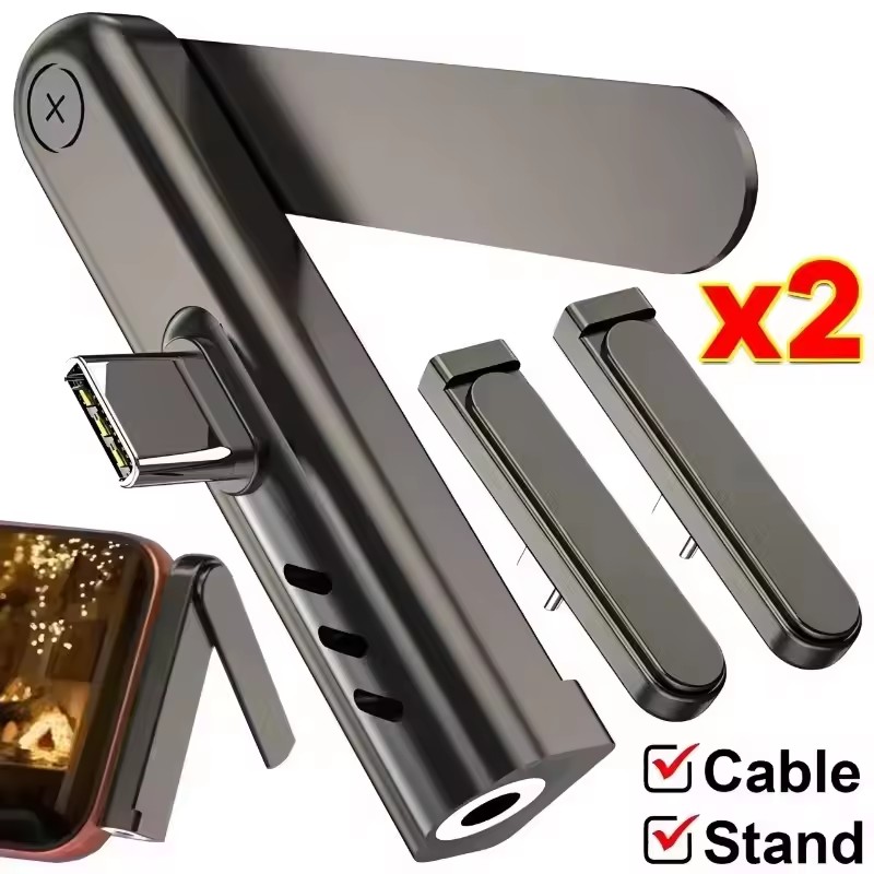 Type C Adapter - 2/1 Stück Tragbarer USB-C-auf-3,5-mm-Audio-Adapter, faltbarer Handy-Ständer,